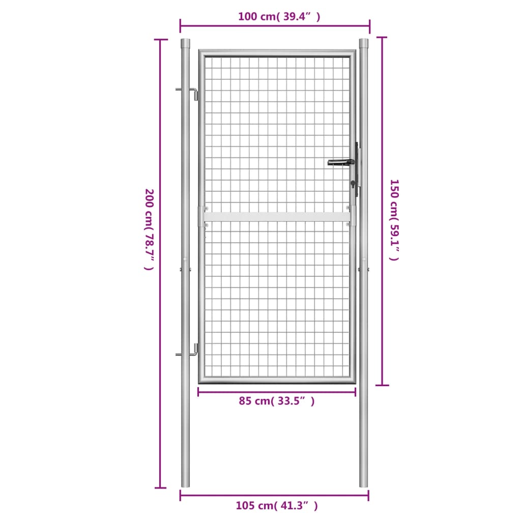 Cancello per Giardino in Acciaio Zincato 105x200cm Argento
