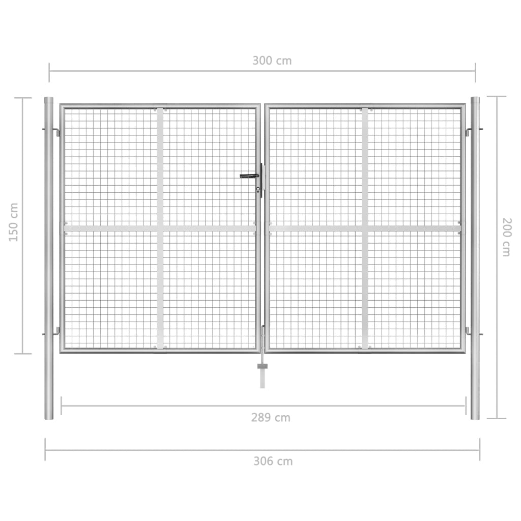Cancello per Giardino in Acciaio Zincato 306x200 cm Argento