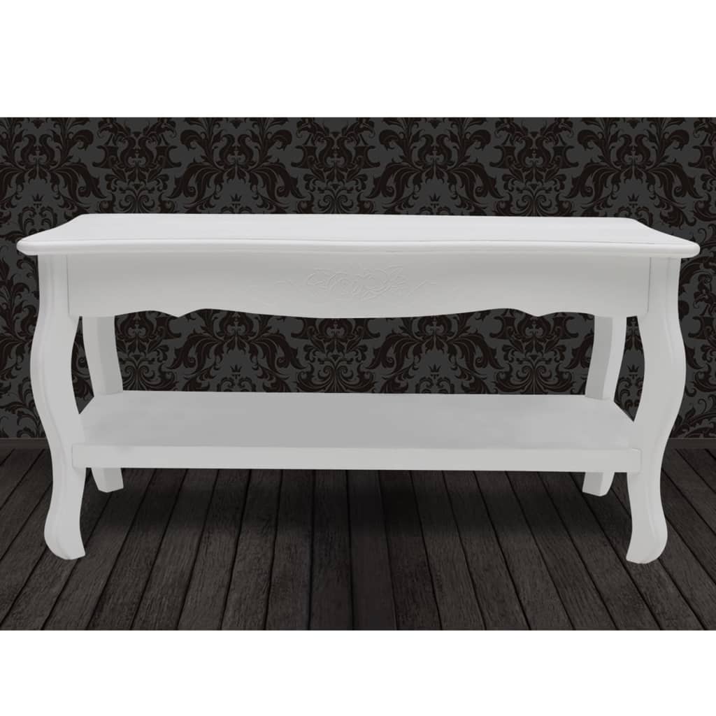 Tavolino da Salotto con 2 Ripiani in MDF Bianco