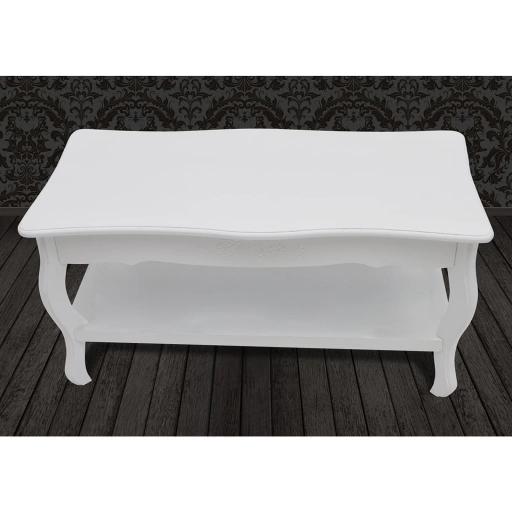 Tavolino da Salotto con 2 Ripiani in MDF Bianco