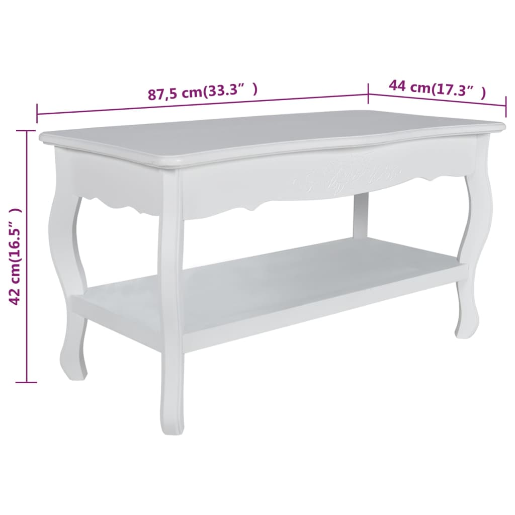 Tavolino da Salotto con 2 Ripiani in MDF Bianco
