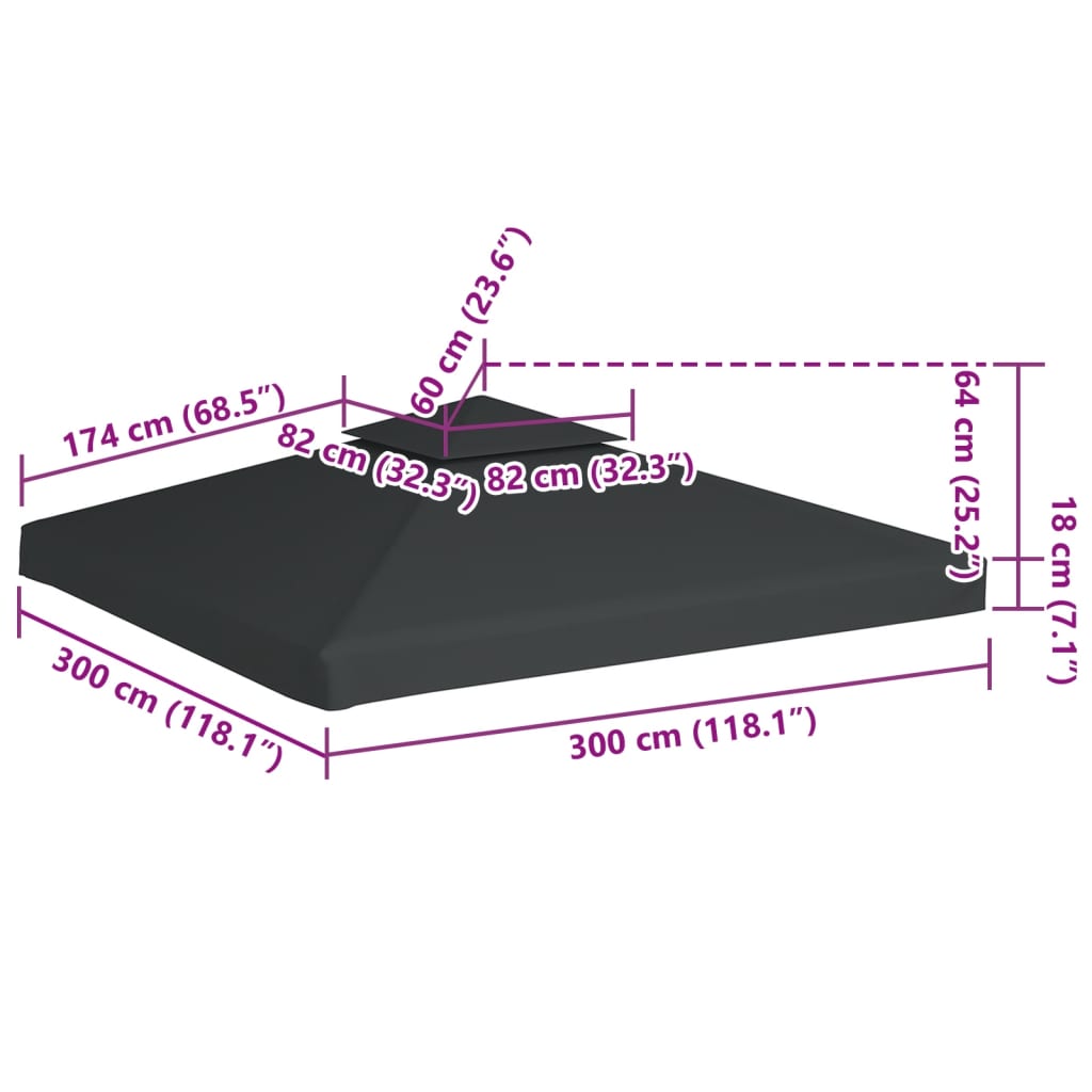 Telo di Ricambio per Gazebo 310g/m² Grigio Scuro 3x3m