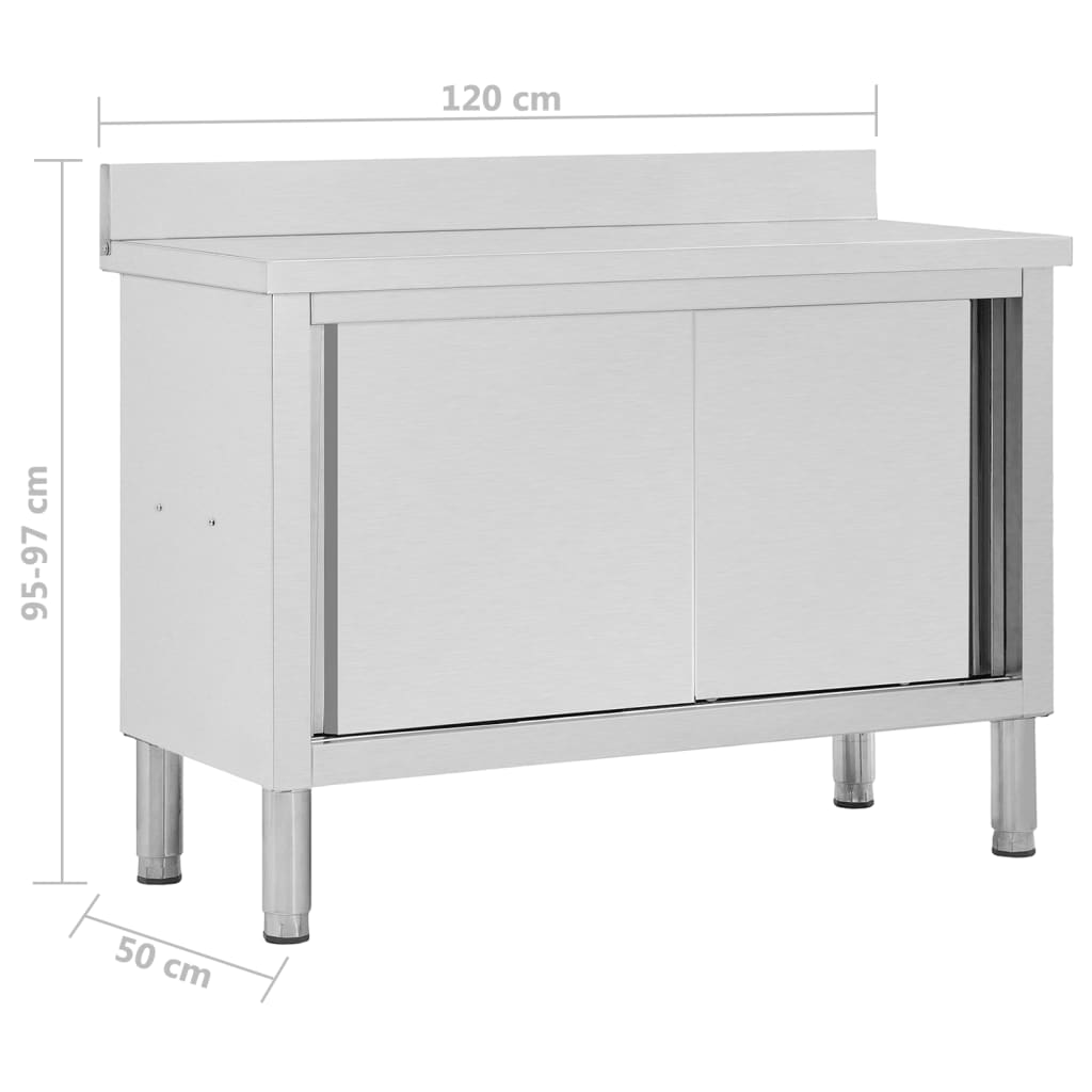 Banco da Lavoro con Ante Scorrevoli 120x50x(95-97)cm in Acciaio