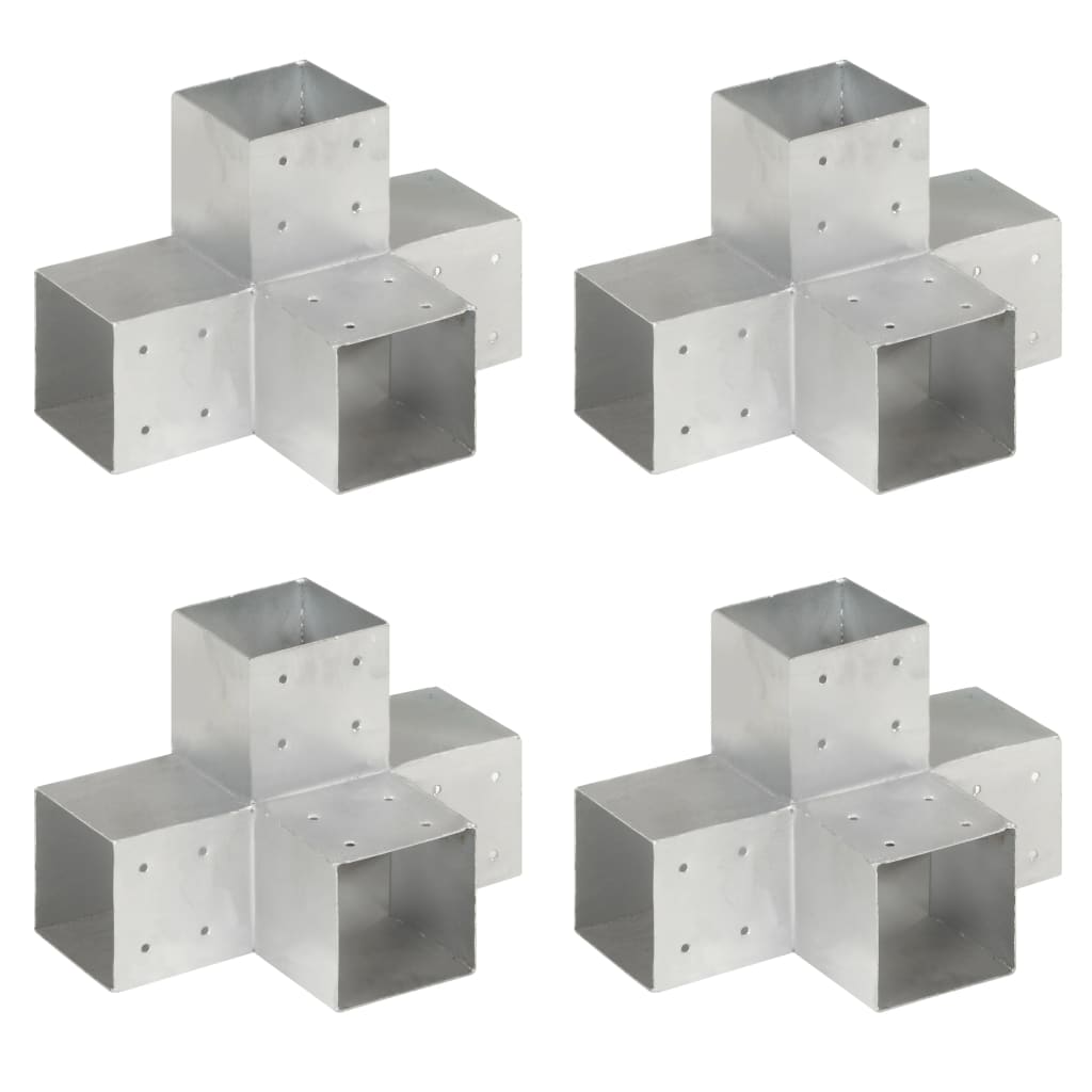 Connettori Pali a Forma di X 4 pz in Metallo Zincato 101x101 mm