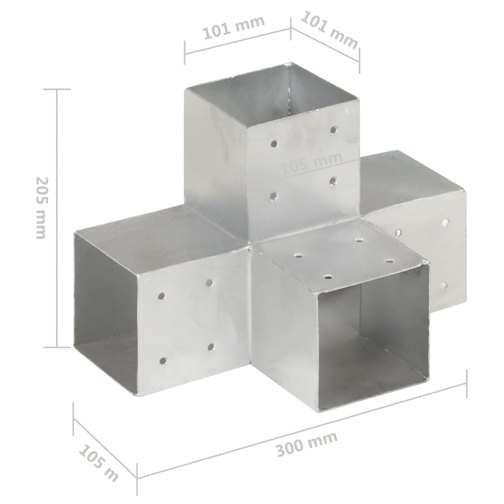Connettori Pali a Forma di X 4 pz in Metallo Zincato 101x101 mm
