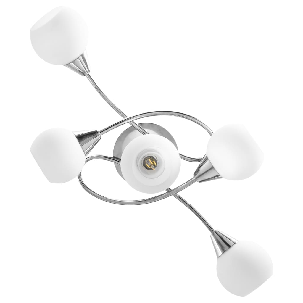 Lampadario con Paralumi in Ceramica 5 Lampadine E14 a Coppa