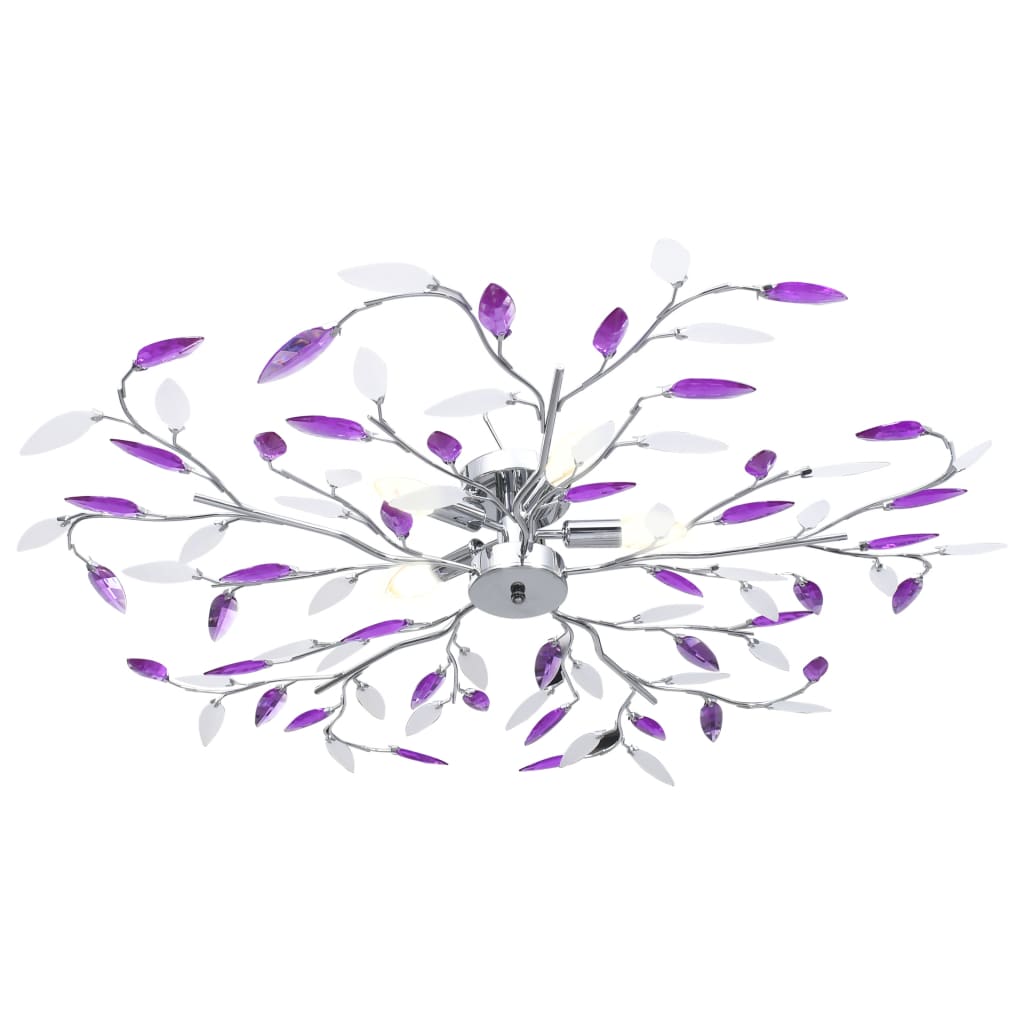 Lampadario Foglie e Bracci in Cristallo Acrilico 5 E14 Viola