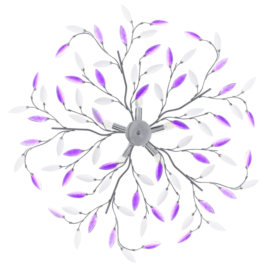Lampadario Foglie e Bracci in Cristallo Acrilico 5 E14 Viola