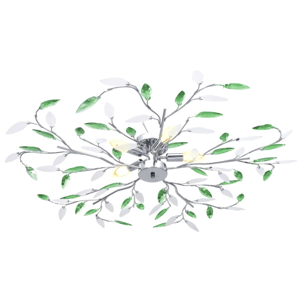 Lampadario Foglie e Bracci in Cristallo Acrilico 5 E14 Verde