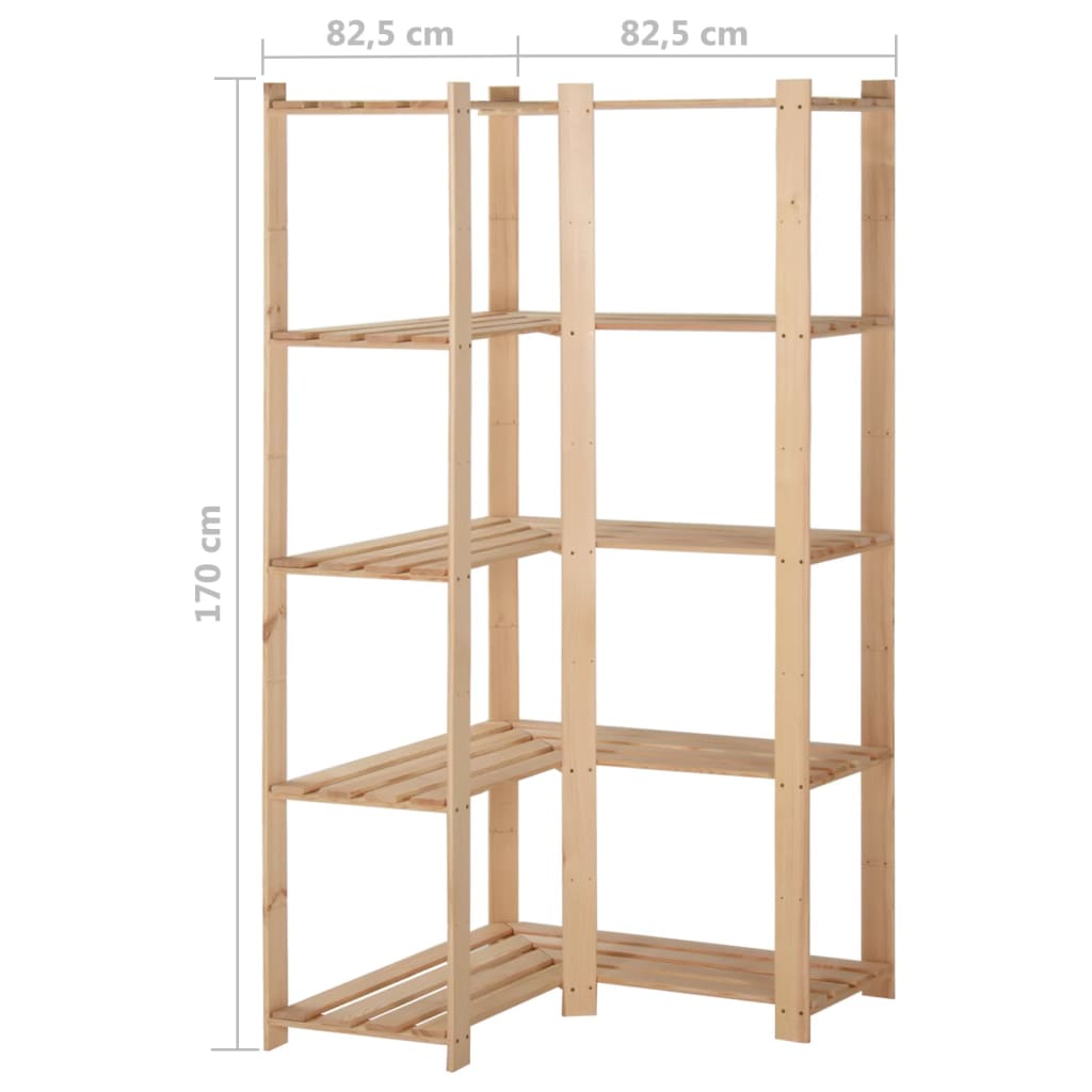 Scaffale ad Angolo 5 Livelli 82,5x82,5x170 cm Massello di Pino