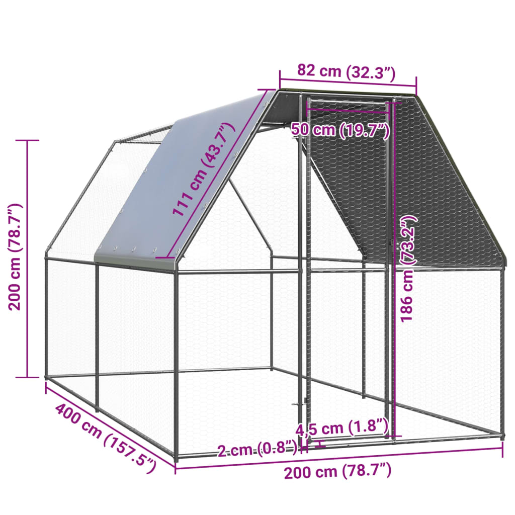 Pollaio da Esterno 2x4x2 m in Acciaio Zincato