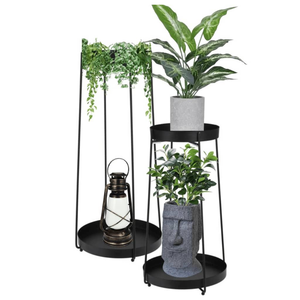 H&S Collection Supporti per Vasi di Fiori 2 pz in Metallo Nero