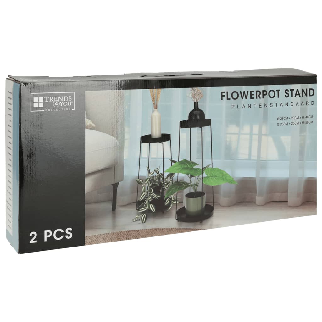H&S Collection Supporti per Vasi di Fiori 2 pz in Metallo Nero