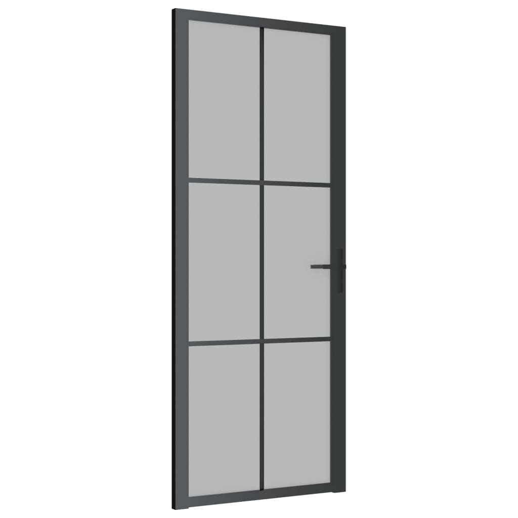 Porta Interna 83x201,5 cm Nero Opaco Vetro e Alluminio