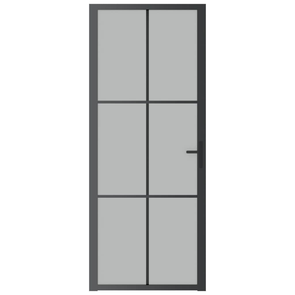 Porta Interna 83x201,5 cm Nero Opaco Vetro e Alluminio