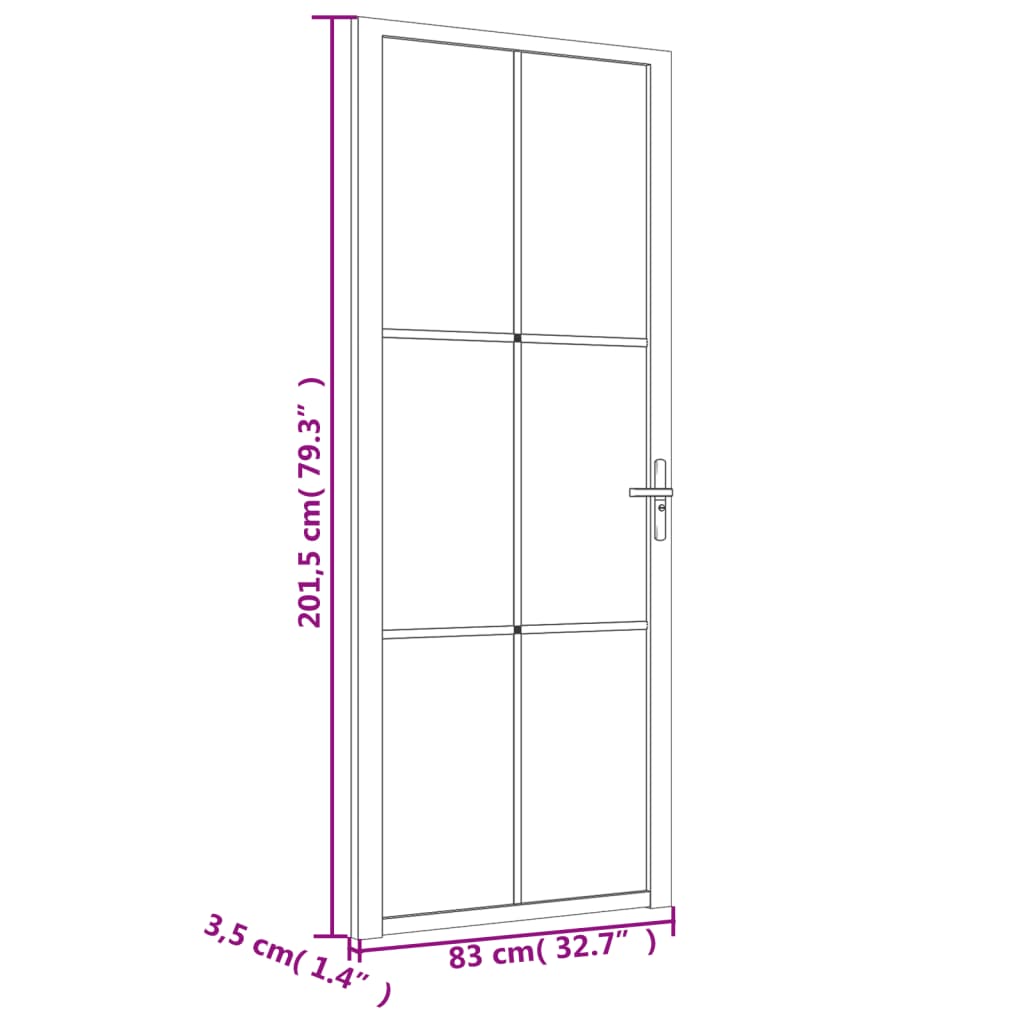 Porta Interna 83x201,5 cm Nero Opaco Vetro e Alluminio