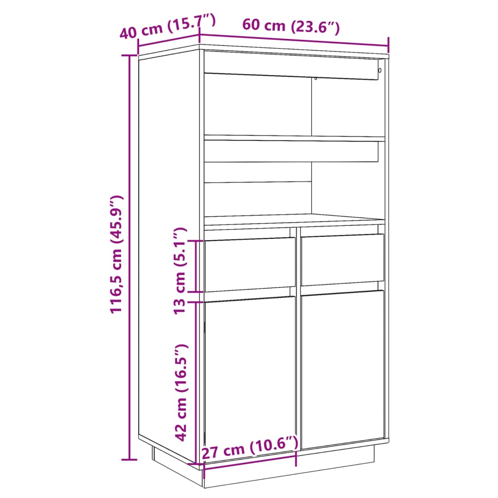 Credenza 60x40x116,5 cm in Legno Massello di Pino