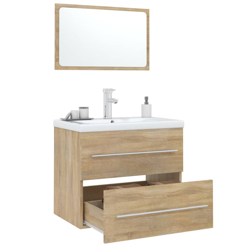 Set Mobili da Bagno 3 pz Rovere Sonoma