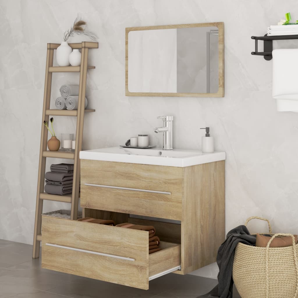 Set Mobili da Bagno 3 pz Rovere Sonoma