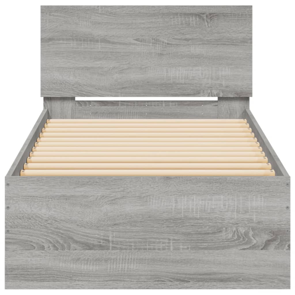 Giroletto con Testiera e LED Grigio Sonoma 90x190 cm