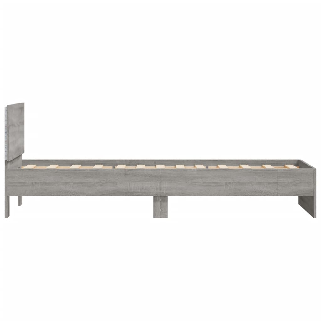 Giroletto con Testiera e LED Grigio Sonoma 90x190 cm