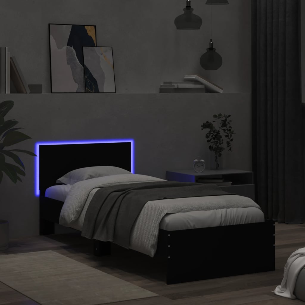 Giroletto con Testiera e LED Nero 75x190 cm