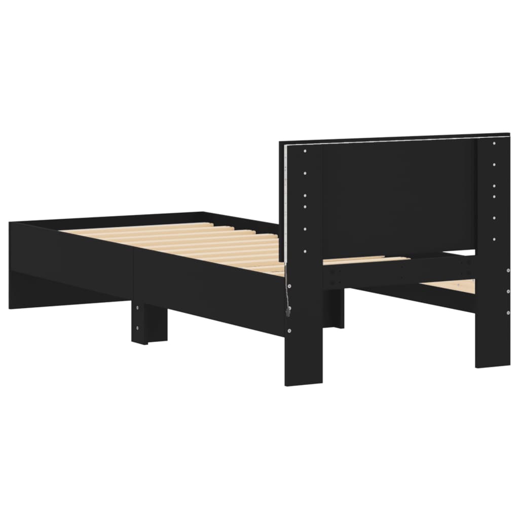 Giroletto con Testiera e LED Nero 75x190 cm