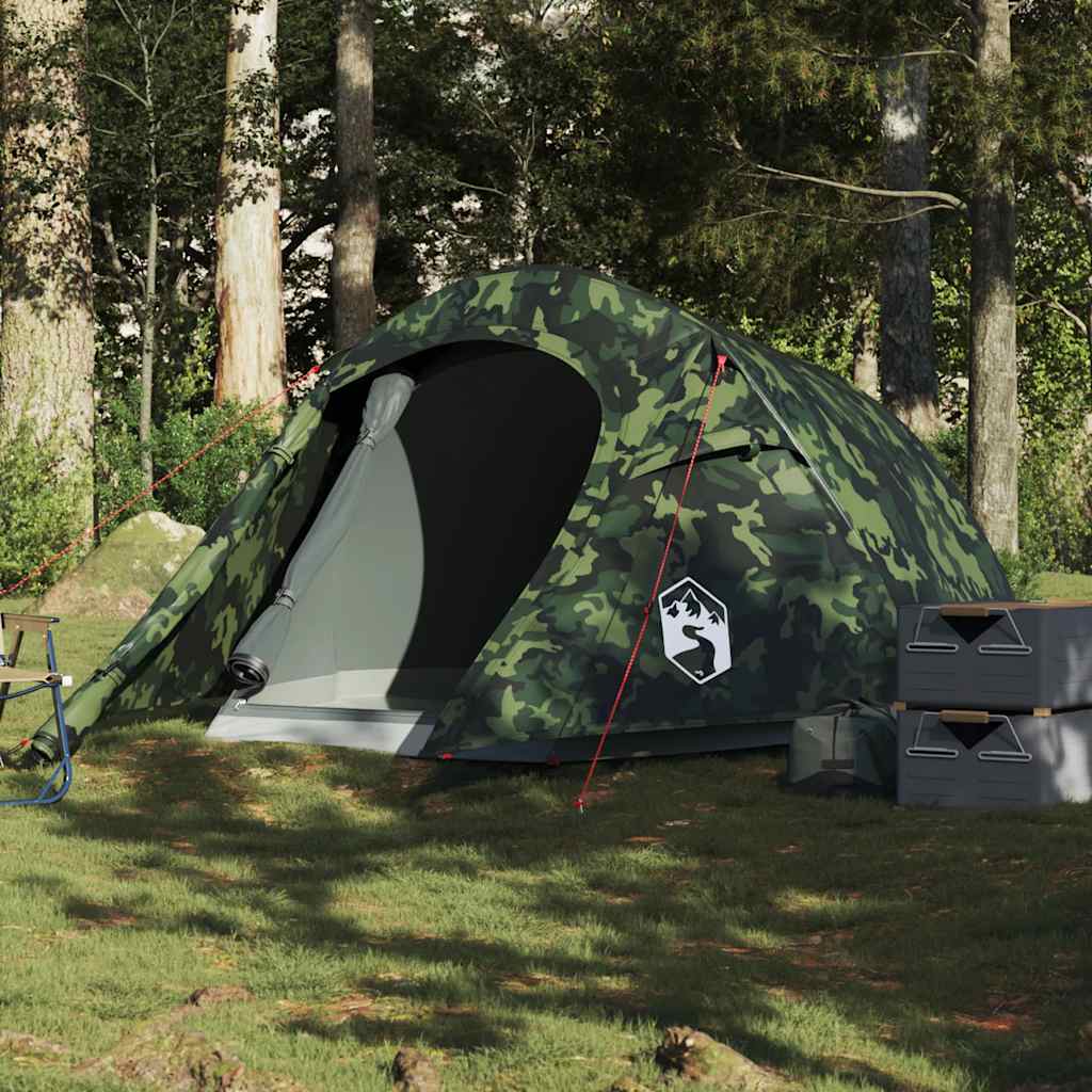 Tenda da Campeggio a Tunnel per 3 Persone Mimetico Impermeabile