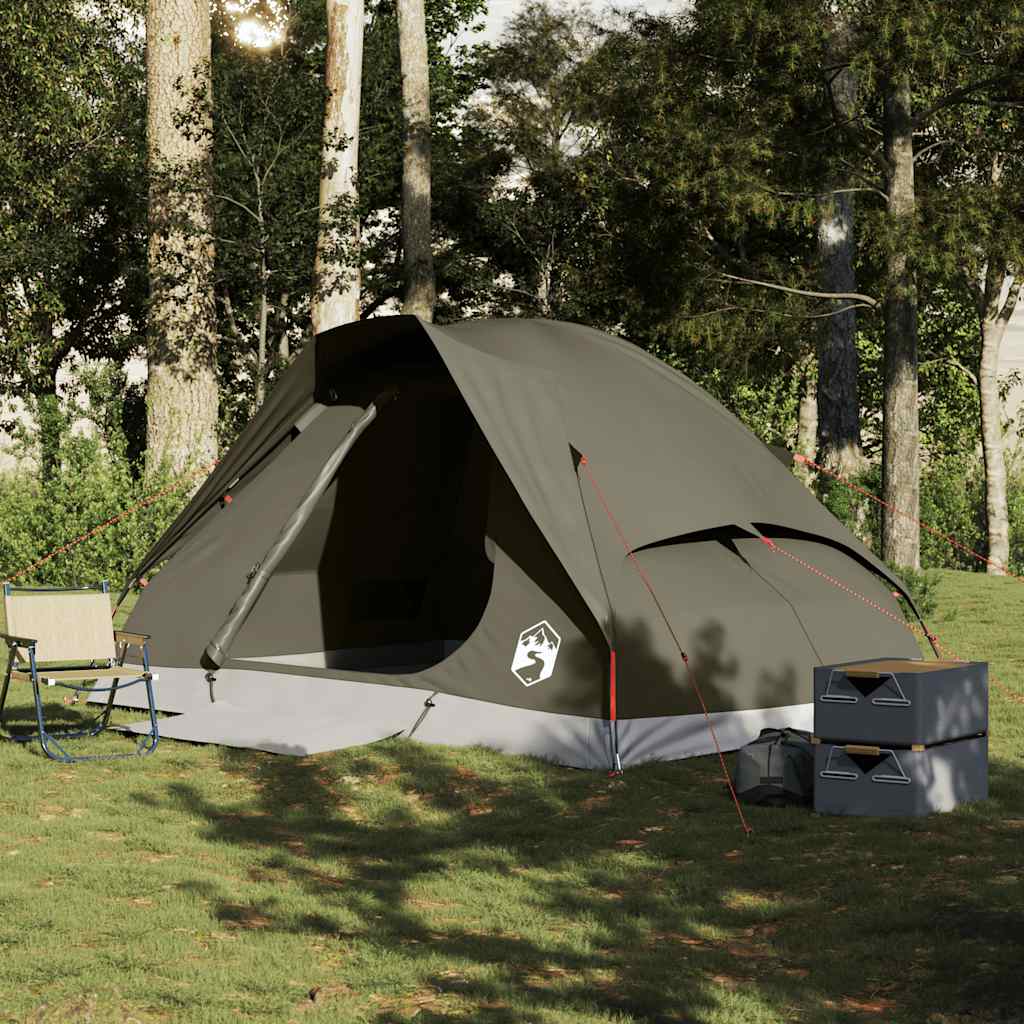 Tenda da Campeggio a Cupola per 4 Persone Marrone Impermeabile