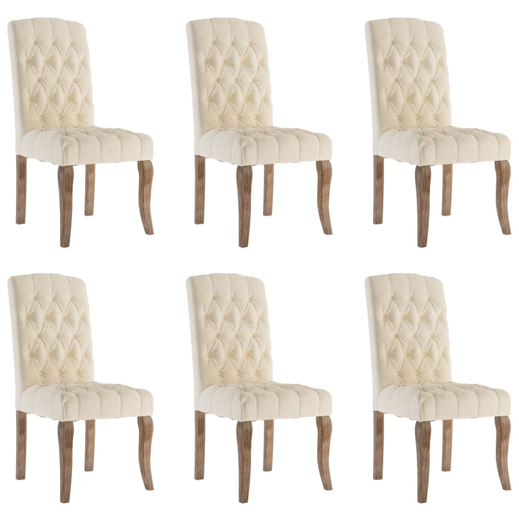 Sedie da Pranzo 6 pz Beige in Tessuto Effetto Lino