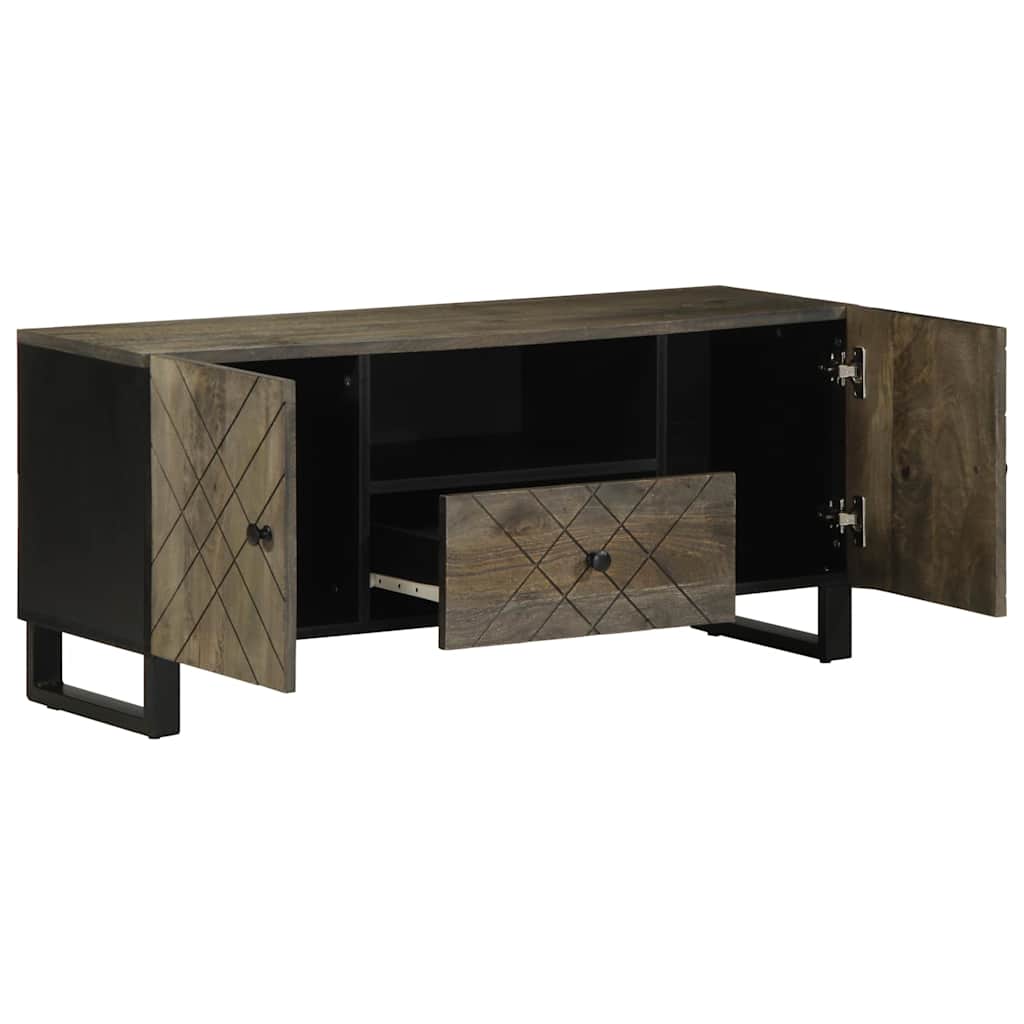 Mobile Porta TV Nero 105x33x46 cm in Legno Massello di Mango