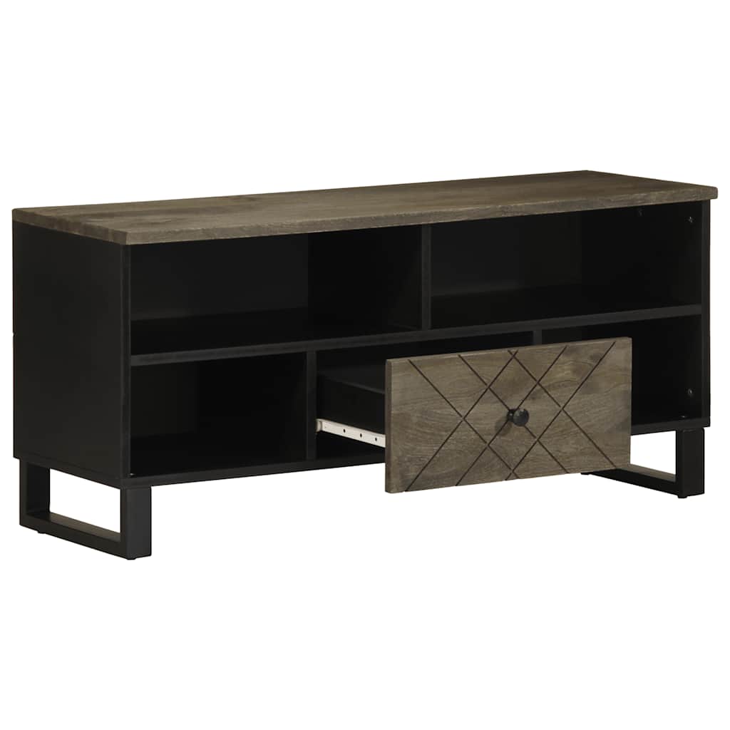 Mobile Porta TV Nero 100x33x46 cm in Legno Massello di Mango