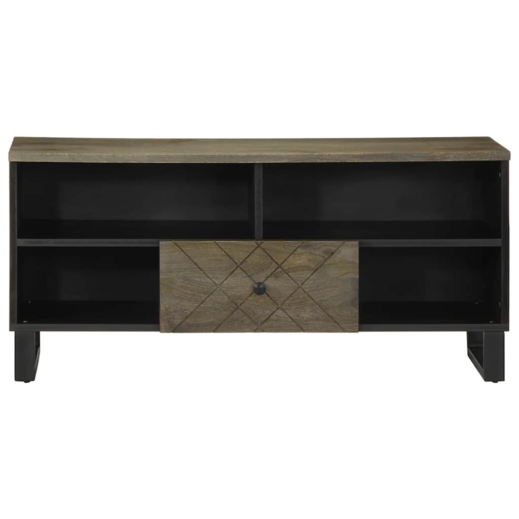 Mobile Porta TV Nero 100x33x46 cm in Legno Massello di Mango