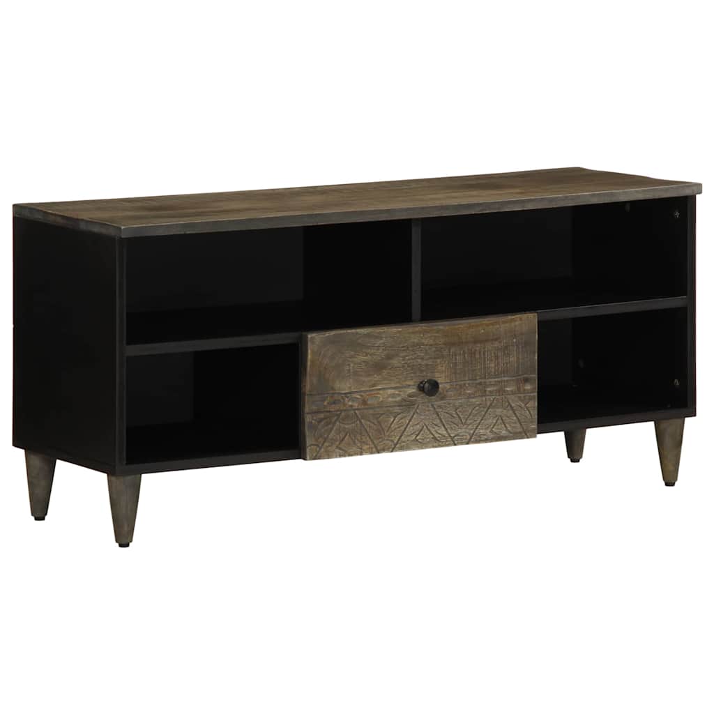 Mobile Porta TV Nero 100x33x46 cm in Legno Massello di Mango