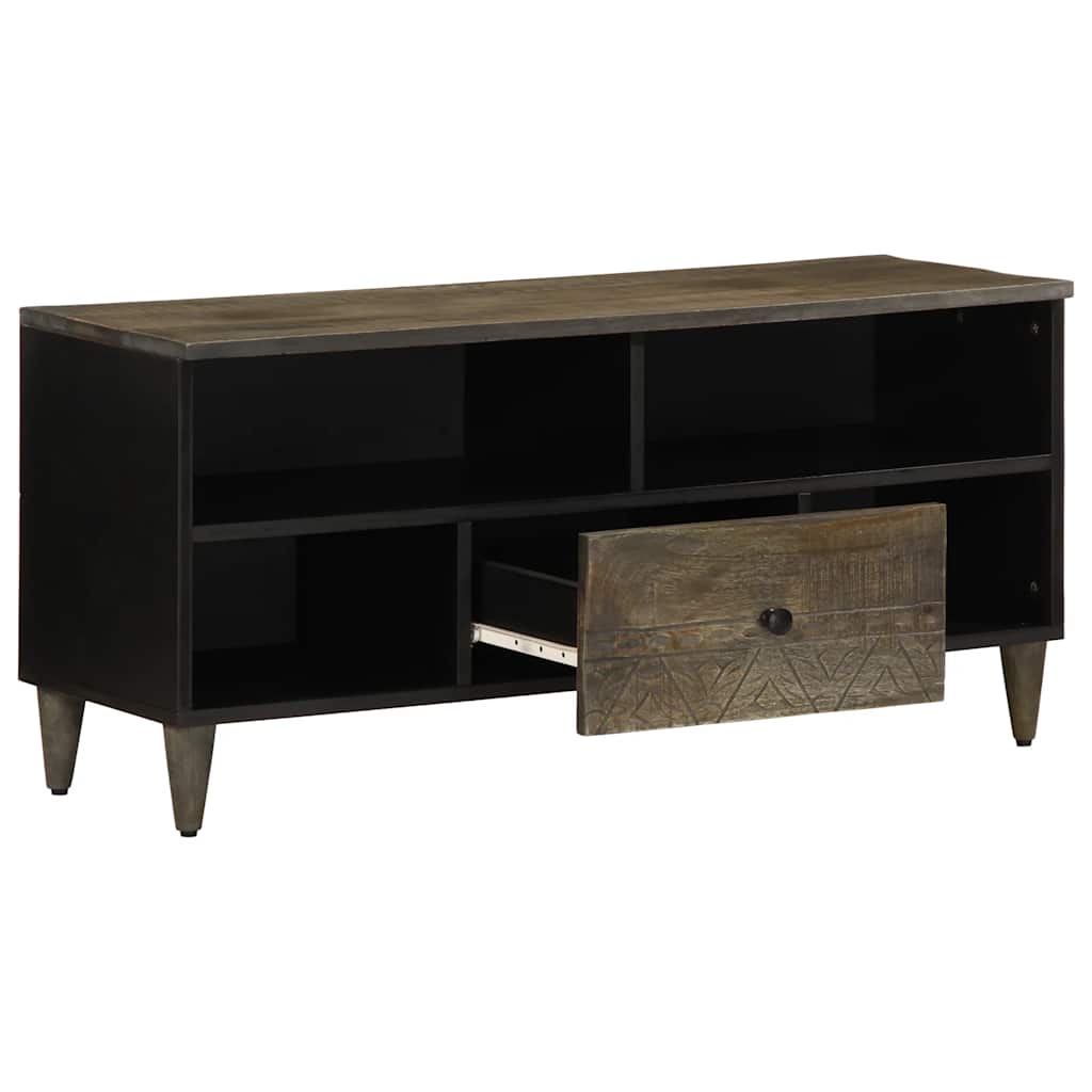 Mobile Porta TV Nero 100x33x46 cm in Legno Massello di Mango