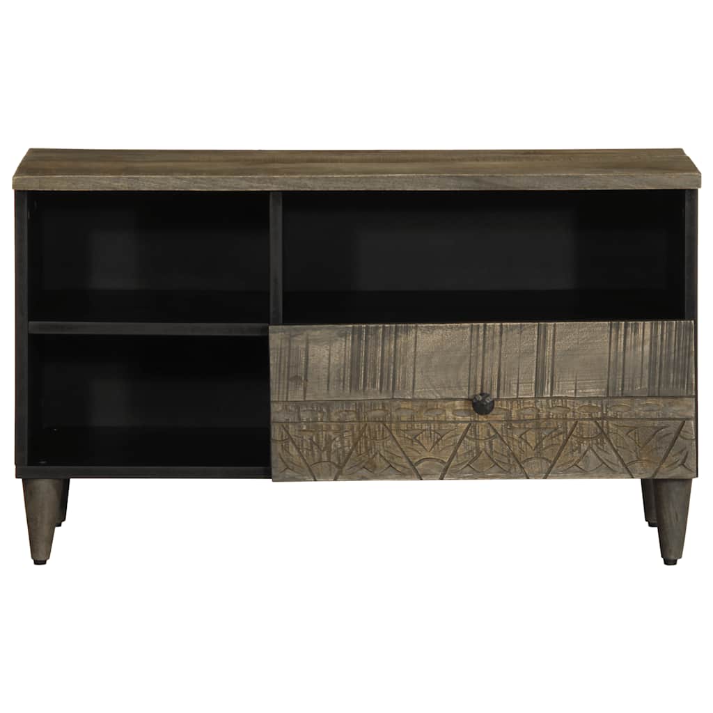 Mobile Porta TV Nero 80x33x46 cm in Legno Massello di Mango