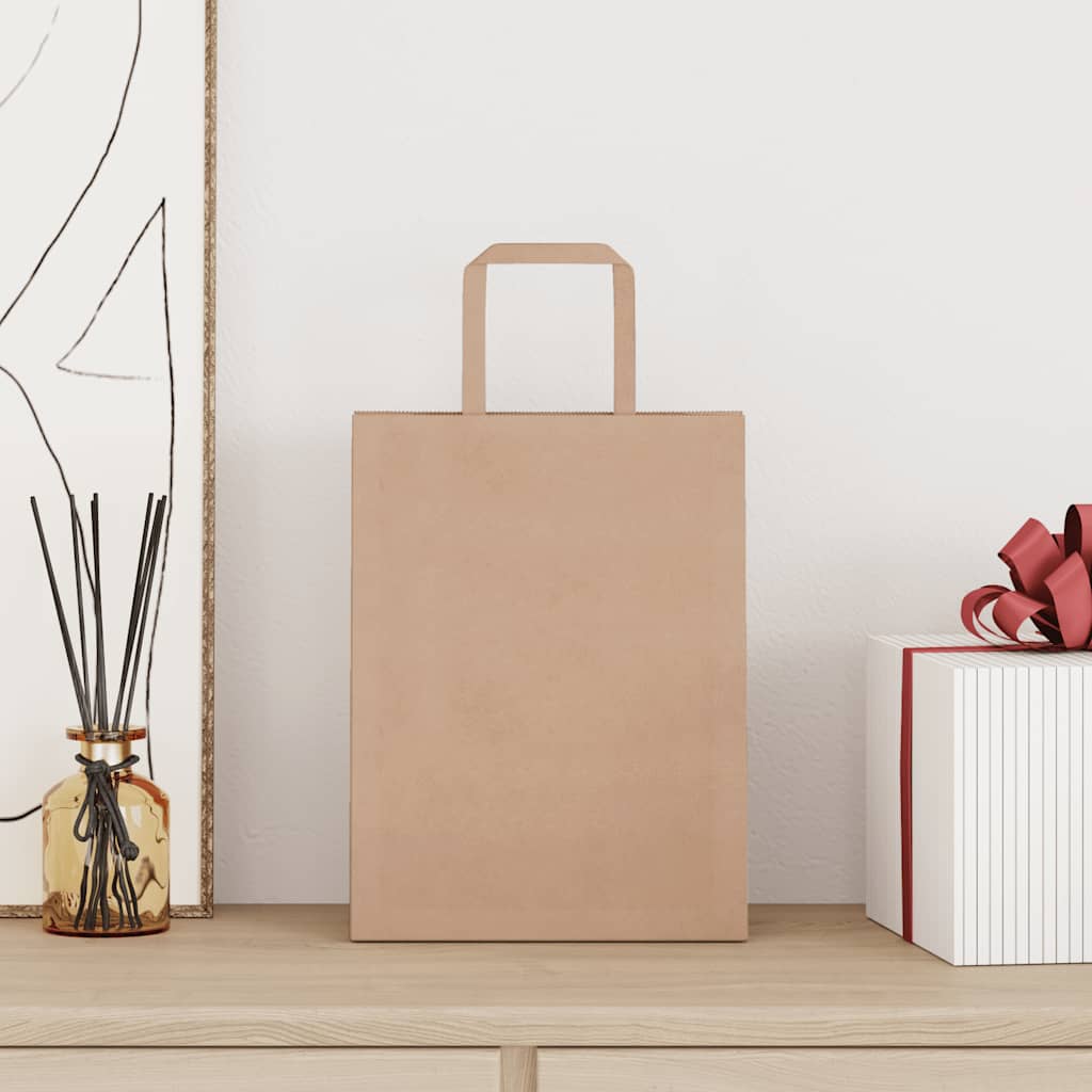 Sacchetti di Carta Kraft 250 pz con Manici Marrone 21x11x28 cm