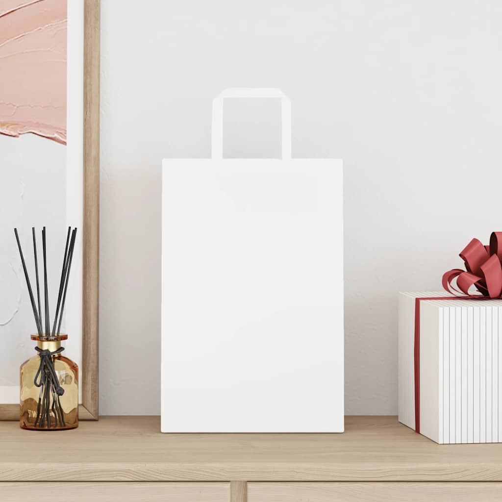 Sacchetti di Carta Kraft 250 pz con Manici Bianchi 21x11x31 cm