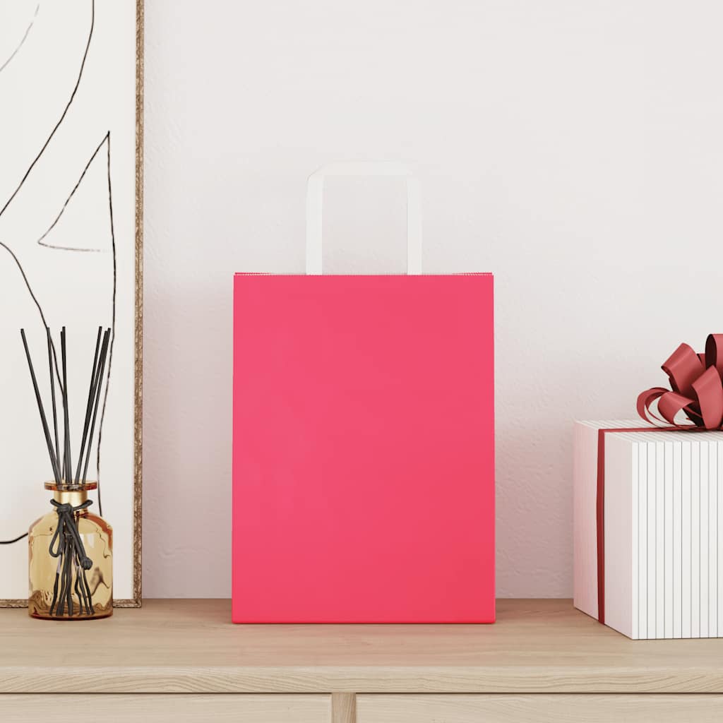 Sacchetti di Carta Kraft 50 pz con Manici Rosa 21x11x28 cm