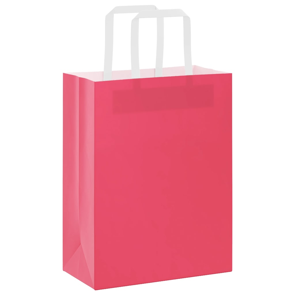 Sacchetti di Carta Kraft 50 pz con Manici Rosa 21x11x28 cm
