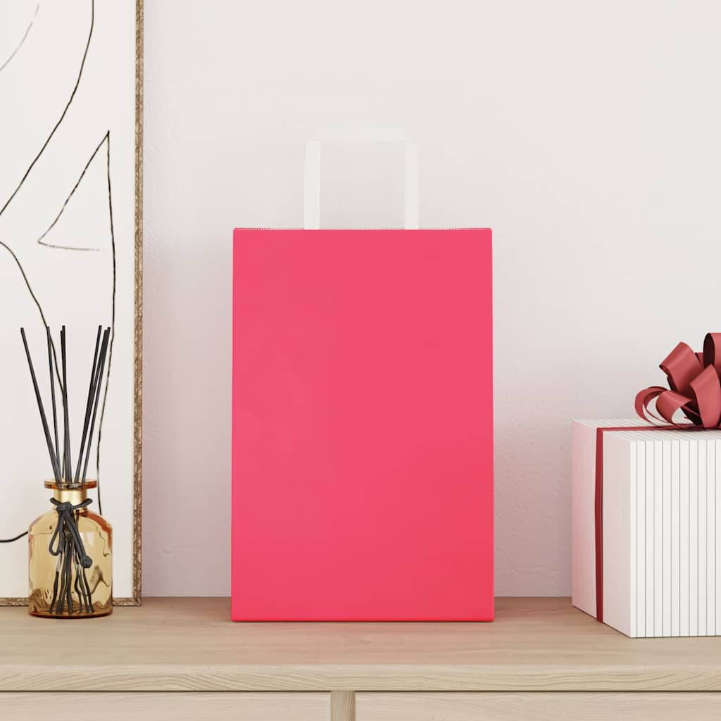 Sacchetti di Carta Kraft 50 pz con Manici Rosa 21x11x31 cm
