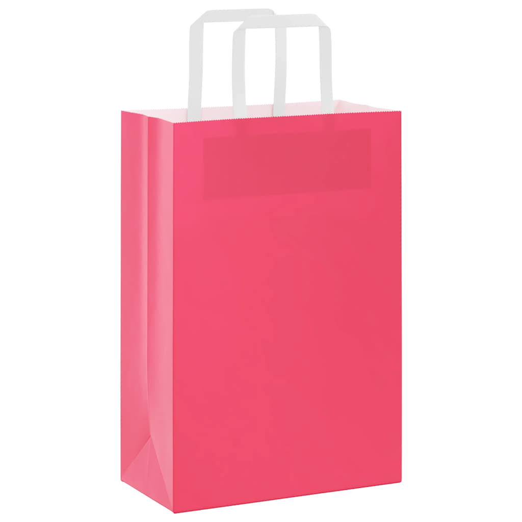 Sacchetti di Carta Kraft 50 pz con Manici Rosa 21x11x31 cm