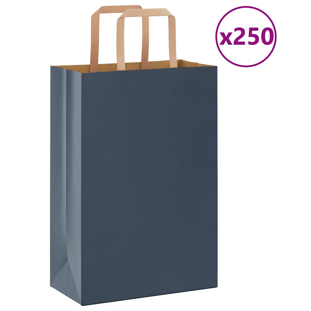 Sacchetti di Carta Kraft 250 pz con Manici Blu 21x11x31 cm