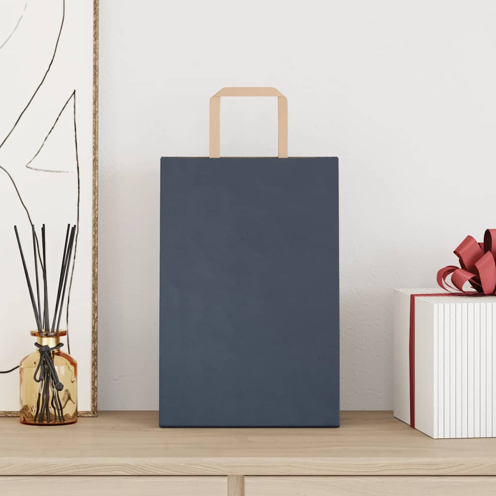 Sacchetti di Carta Kraft 250 pz con Manici Blu 21x11x31 cm