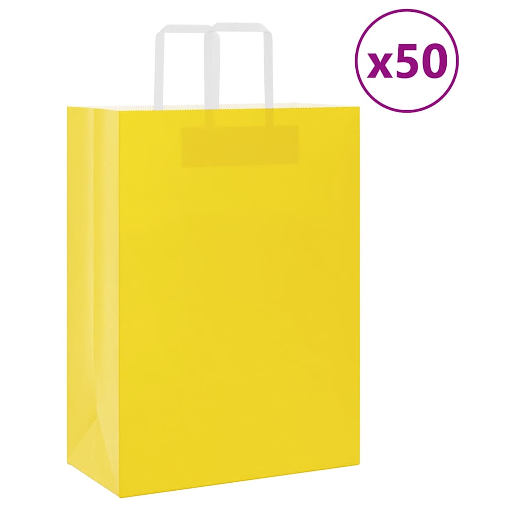 Sacchetti di Carta Kraft 50 pz con Manici Gialli 32x17x44 cm