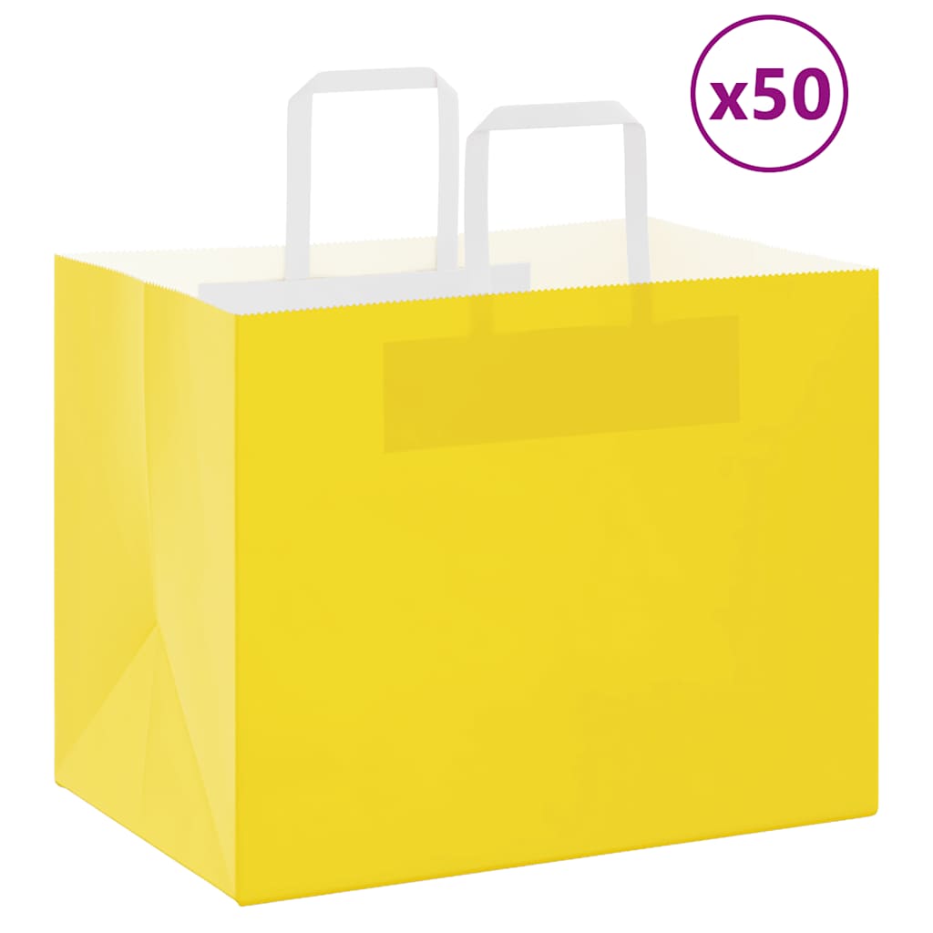 Sacchetti di Carta Kraft 50 pz con Manici Gialli 32x22x24 cm