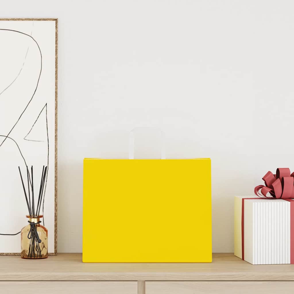 Sacchetti di Carta Kraft 50 pz con Manici Gialli 32x22x24 cm