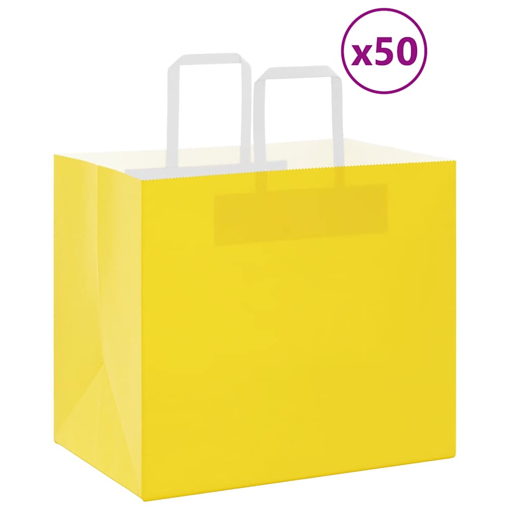 Sacchetti di Carta Kraft 50 pz con Manici Gialli 32x22x28 cm