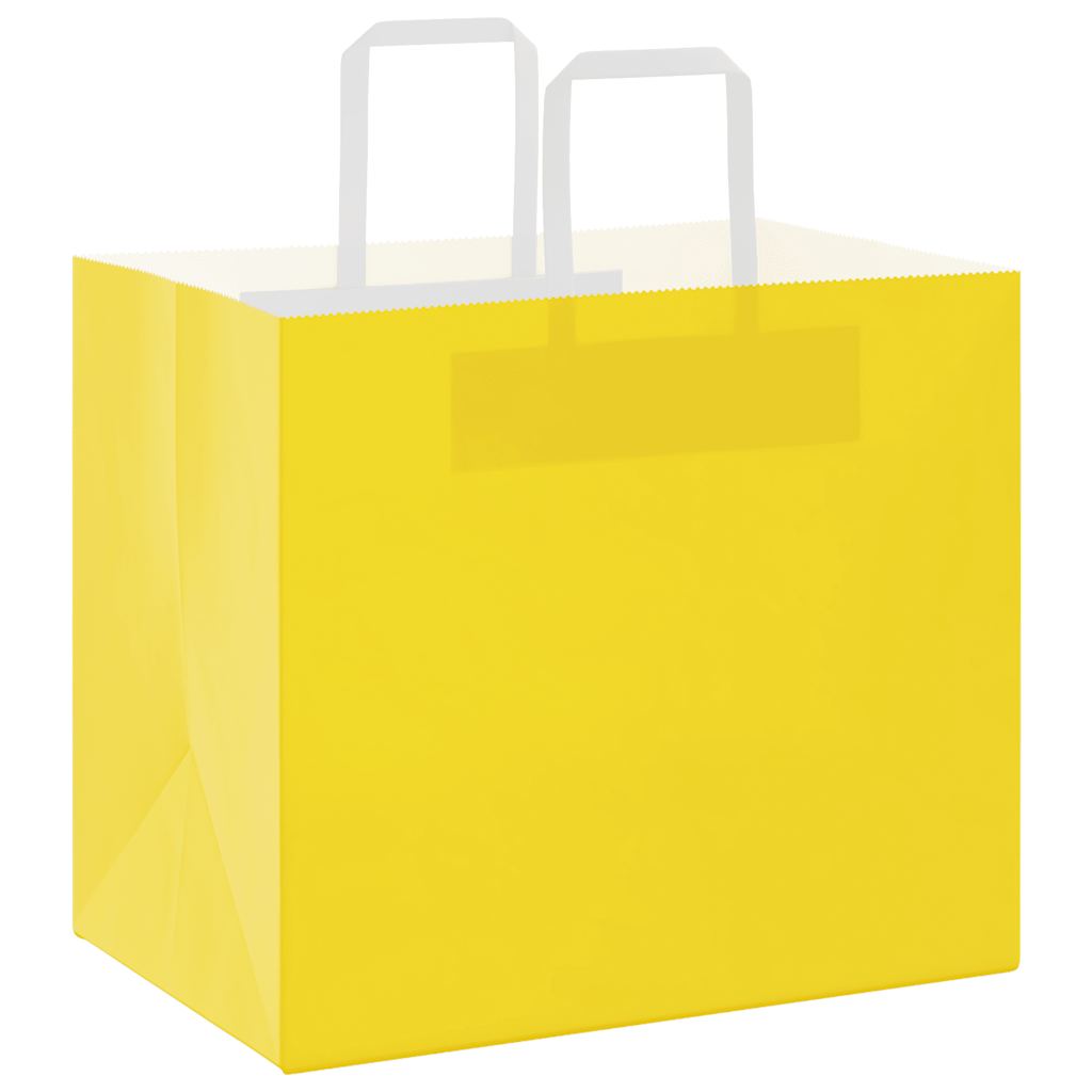 Sacchetti di Carta Kraft 50 pz con Manici Gialli 32x22x28 cm