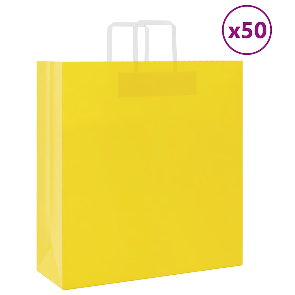 Sacchetti di Carta Kraft 50 pz con Manici Gialli 45x17x48 cm